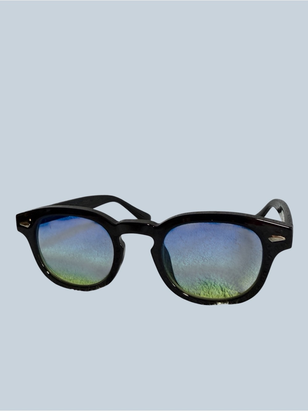 Black Frame Sunglasses with Blue-Green Gradient Lenses - Picture 6 of 12